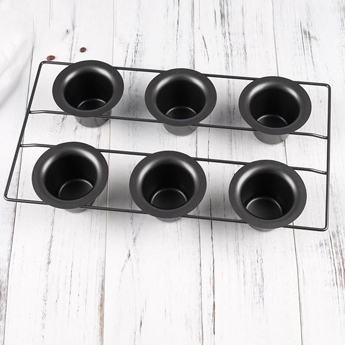 Popover Cake Pan, Non-Stick Muffin, Muffin Pan Cupcake Pan, Cupcake Bakeware for Oven Baking Vertical Cup Design 6-Cavity Versatile Waffle Pudding Pan Black