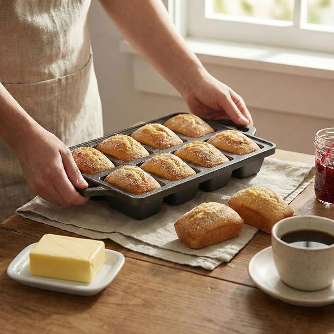 Flavehc 2pack Cast Iron Mini Loaf Pans 8-Cavity Bread Loaf Pans Pre-Seasoned Baking Pan Molds with Handle Bread Pans for Homemade Bread