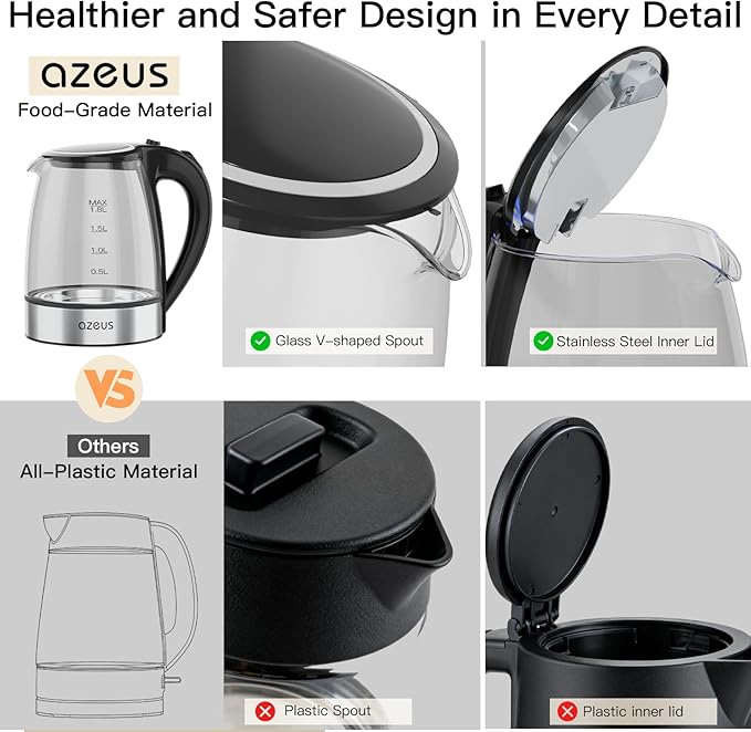 Azeus 1.8L Electric Kettle CX-817 - Fast Boil, Auto Shut-Off, Boil-Dry Protection, 360° Swivel Base - Stainless Steel Water Boiler for Tea, Coffee, and Hot Water