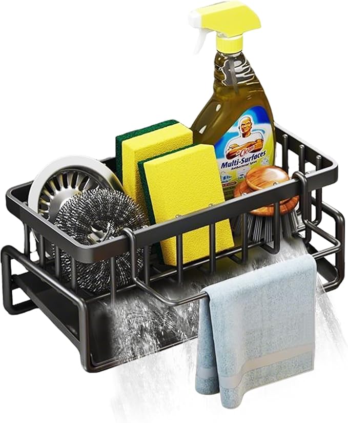 Sponge Holder for Kitchen Sink,Kitchen Sink Organizer caddy with Auto Drain Tray（Plastic）
