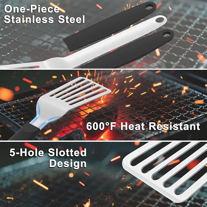 Stainless Steel Fish Spatula, 11.3 inch Metal Spatulas for Cast Iron Skillet, Kitchen Turner with Silicone Handle for Cooking, Grilling, Flipping, Egg, Cookie, Pancake and Burger (Small)