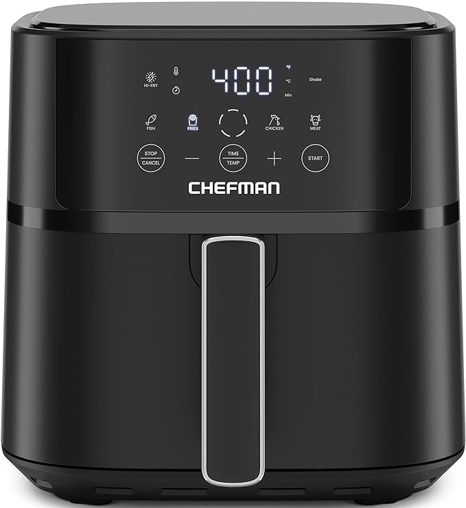 Chefman Air Fryer – 6 QT Compact Airfryer for Quick & Easy Meals in Minutes, Features Hi-Fry Technology for Extra Crisp, Touchscreen Controls with 4 Presets, Nonstick & Dishwasher Safe Basket - Black