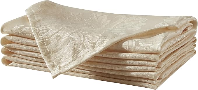 Newbridge Barcelona Luxury Damask Fabric Tablecloth, 108” Round, Golden Beige, 100% Polyester, No Iron, Soil Resistant Dining Room, Party and Banquet Table Cover
