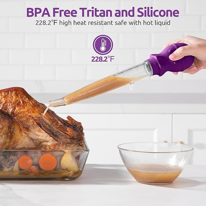 U-Taste 18/8 Stainless Steel Measuring Cups and Spoons Set of 10 Piece, Upgraded Thickness Handle and 1.5oz Heat Resistant Angled Turkey Baster with Cleaning Brush for Cooking Basting (Purple)