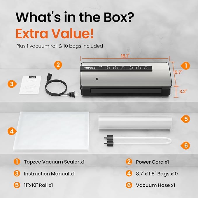 Vacuum Sealer for Food - 90kpa Vacuum Sealer Machine with Bags Storage and Built-in Cutter, Food Sealer with External Vac Function, Dry Moist Modes, Bag Roll included, Stainless Steel