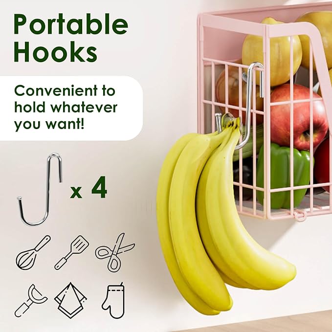 Pink Magnetic Shelf for Fridge, 2 Set Magnetic Fruit Baskets for Refrigerator Magnet Shelves, Potato and Onion Storage Bins, Magnet Holder Wire Basket for Laundry Room Pantry Kitchen Organizer