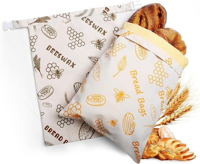 Reusable Bread Bags for Sourdough - Beeswax Cotton Bread Bags for Homemade Bread, Thicker Cloth Design for Freezing to Keep Bread Fresh, 2 Pack XL 17x13 Inch