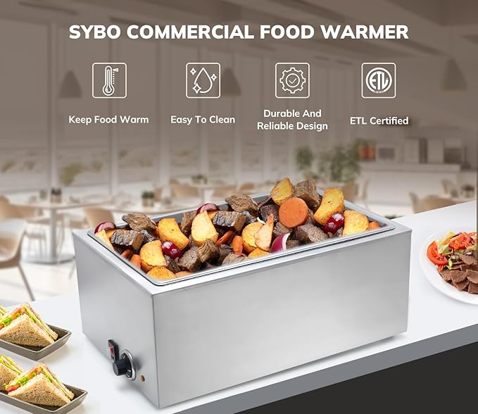 SYBO Commercial Grade Stainless Steel Bain Marie Buffet Food Warmer Steam Table for Catering and Restaurants (1 Section)