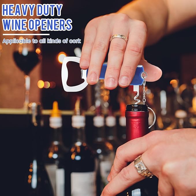 Ziliny 24 Pcs Bottle Opener Keychain Bulk Wine Bottle Beer Opener Keychain 3.27" Stainless Steel Corkscrew Waiter Corkscrew Wine Keyring Gifts for Christmas Bar Party Wedding Home (Blue)