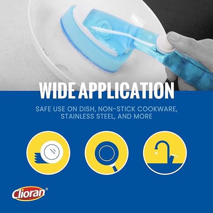 Dishwand Refills Soap Control Handle,6 Heavy Duty Dish Wand Sponge Heads,Non Scratch Scrubbers Replacement Refill Brush Dispenser,Dishwashing Scrub for Sink Stick Kits Dishwasher Cleaning Tool