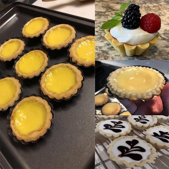 Egg Tart Molds 12PCS Tart Pan 2.6inch, Mini Carbon Steel Non Stick Tart Pans, Tart Molds For Baking (2.6 inch)
