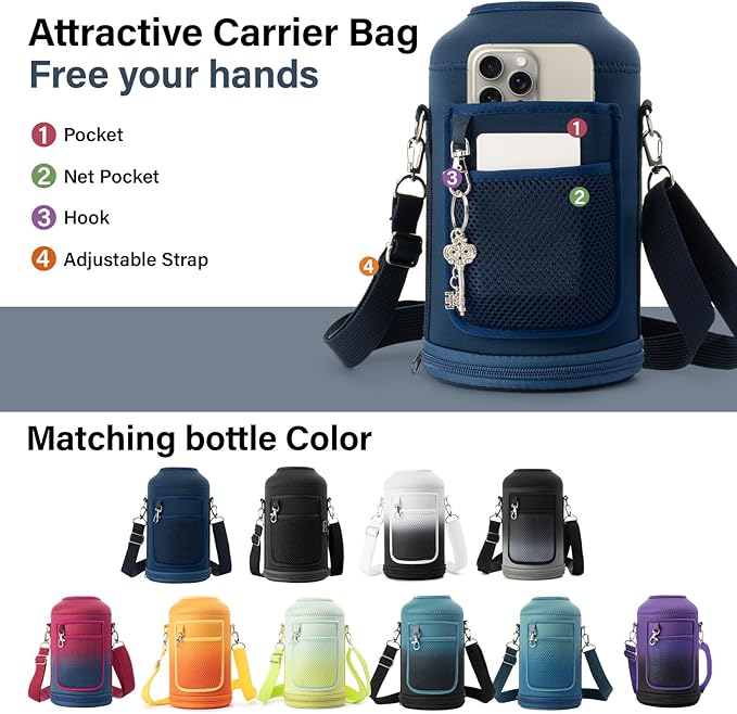 DYSANKY 1 Gallon Water Bottle Insulated | Thickened Stainless Steel Vacuum Metal Water Jug | Portable Sports Large for Gym and Hiking with Straw, Carrier Bag, Handle Strap | BPA-Free 128 oz