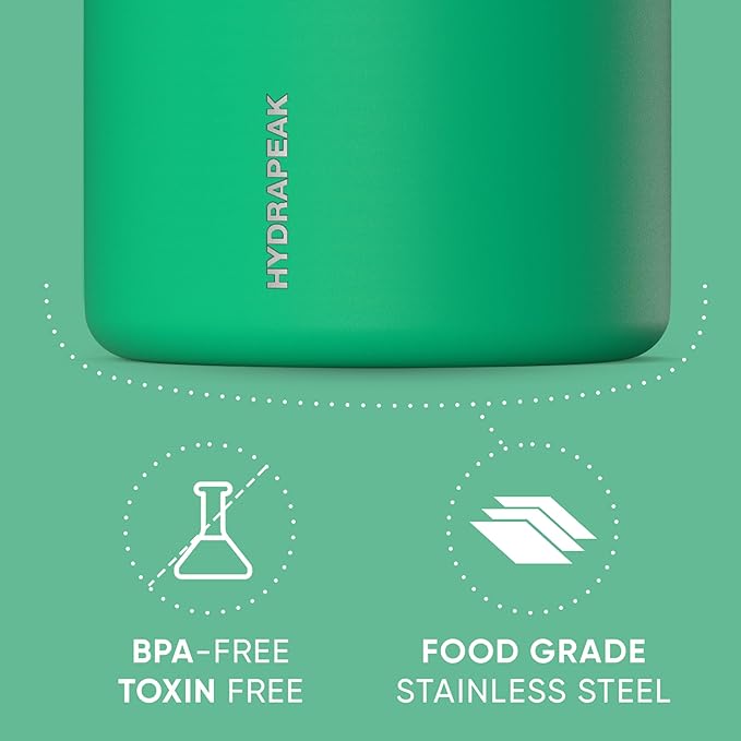 Hydrapeak 18oz Stainless Steel Vacuum Insulated Food Jar | Hot Food and Cold Food, Wide Mouth Leak-Proof Soup for Adults, 10 Hours Hot and 16 Hours Cold (Jade)