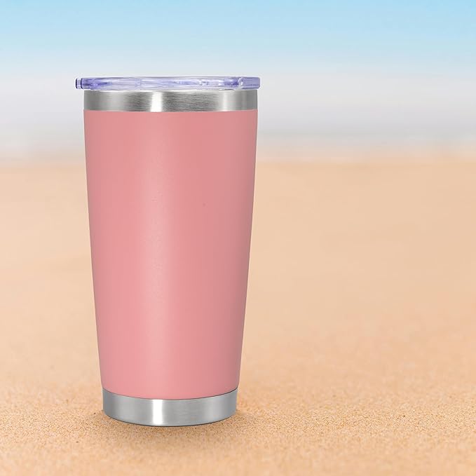 20 oz Tumbler Coffee Travel Tumblers Bulk with Lid Stainless Steel Double Wall Vacuum Insulated Mug Powder Coated Cups fit Car Cupholder for Hot and Cold - Pink, 1Pack