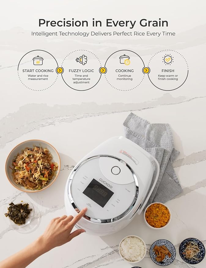 CUCKOO Micom Rice Cooker 10-Cup Uncooked / 20-Cup Cooked with Nonstick Inner Pot, Large Rice Maker with 16 Menu Options, Fuzzy Logic Technology, Auto Clean Mode, LCD Display, White (CR-1020F)