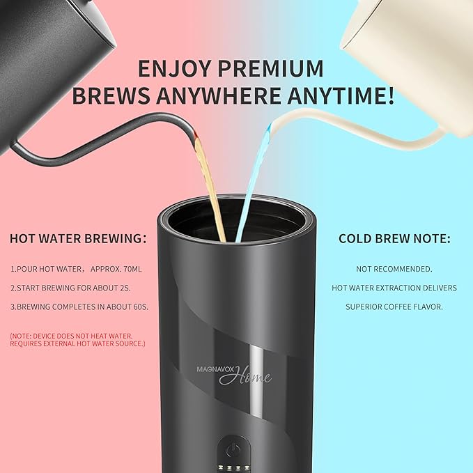 Magnavox HOME Portable Espresso Coffee Maker (Grounds or Pods) with Fast Brew Technology & Single Touch Control, Ideal for Offices or Travel
