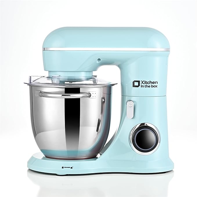 Kitchen in the box Stand Mixer, 5QT Two bowls Electric Food Mixer, 10 Speeds 3-IN-1 Kitchen Mixer for Daily Use with Egg Whisk,Dough Hook,Flat Beater (Blue, 5QT)