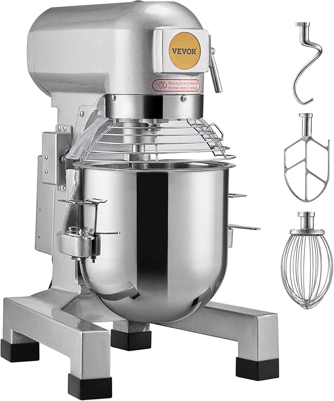 VEVOR Commercial Food Mixer 20Qt, Commercial Mixer with 3 Adjustable Speeds, 1100W Dough Mixer,Commercial Stand Mixer with Stainless Steel Bowl