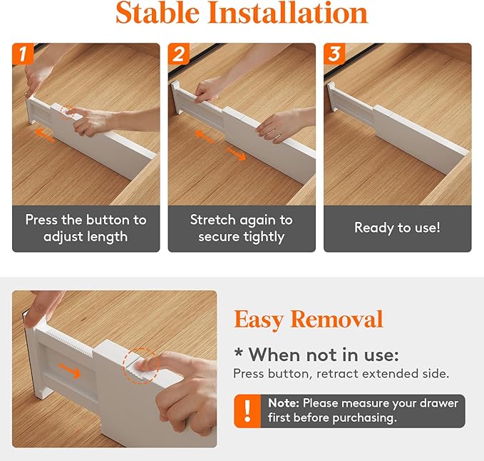 Lifewit Drawer Dividers Plastic Adjustable Drawer Organizers for Clothes, Expandable Dresser Separators in Bedroom/Bathroom/Kitchen/Fridge/Office Organization and Storage