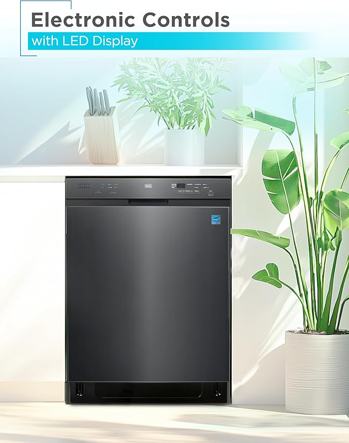 BLACK+DECKER 24" Built-In Dishwasher, 12-Place Setting Capacity with Stainless Steel Tub, Dish Washer with 6 Wash Programs, Low Noise, ENERGY STAR Certified, BDW200MB, Black