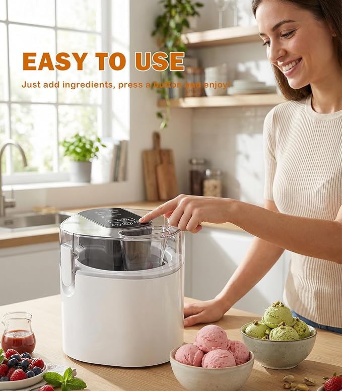 Ice Cream Maker Machine, 1.52 Quarts Ice Cream, Sorbet and Frozen Yogurt Machine, 1.52-Qt Insulated Freezer Bowl, LCD Screen and Timer, Quick Results, Easy to Operate and Clean