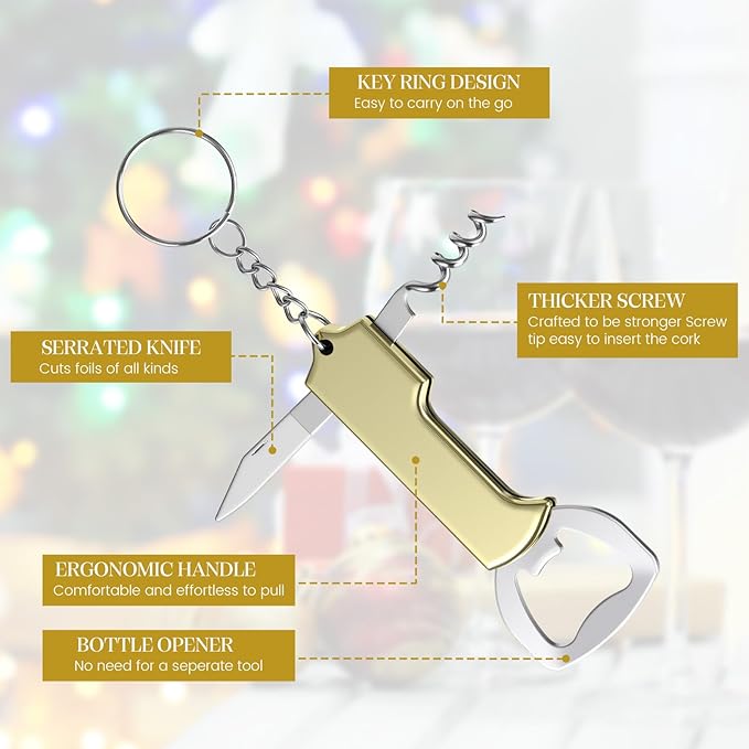 Ziliny 24 Pcs Bottle Opener Keychain Bulk Wine Bottle Beer Opener Keychain 3.27" Stainless Steel Corkscrew Waiter Corkscrew Wine Keyring Gifts for Christmas Bar Party Wedding Home (Multi Color)