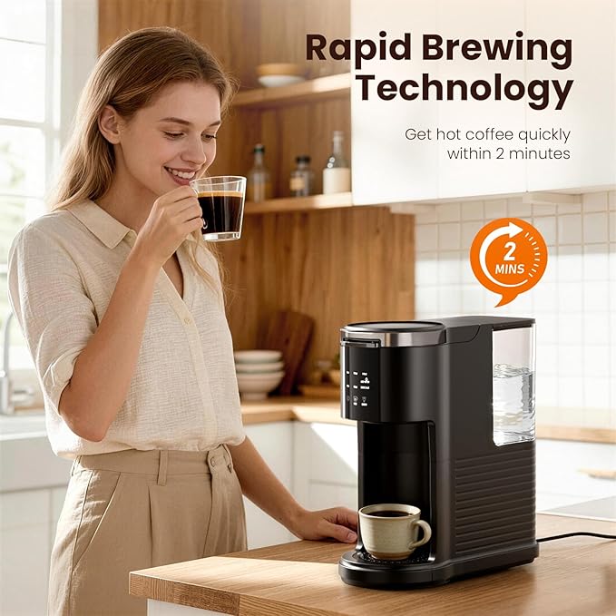 Kismile Single Serve Coffee Maker, 2 in 1 Drop Coffee Machine Compatible with K Cup & Ground Coffee, 5 Brew Sizes 6-14 Oz, 40oz Removable Water Tank,Self-Cleaning Function, Black