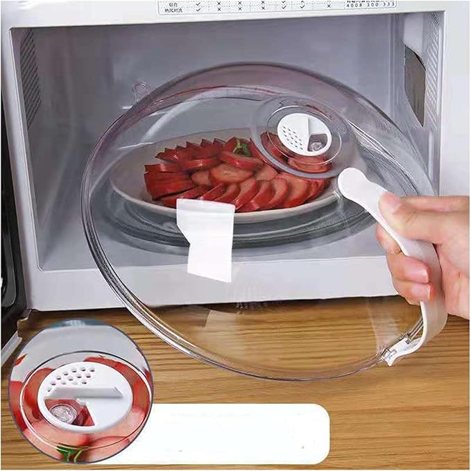 Microwave Oven Splatter Cover,High Temperature Proof Plastic Splash Guard Lid with Steam Vents and Handle for Keeps Microwave Oven Tidy and Food Fresh(Upgraded)