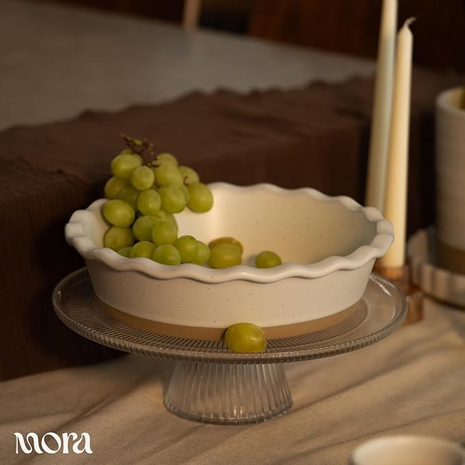 MORA Ceramic Pie Pan for Baking - 9 inch - Deep and Fluted Pie Dish for Old Fashion Apple Pie, Quiche, Pot Pies, Tart, etc - Modern Farmhouse Style Porcelain Ceramic Pie Plate - Oat