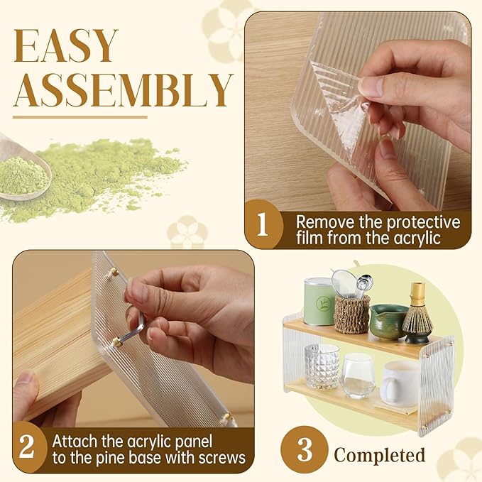 2Tier Matcha Whisk Set Organizer Station - Aesthetics Pine Wood Coffee Bar Accessories Station Organizer
