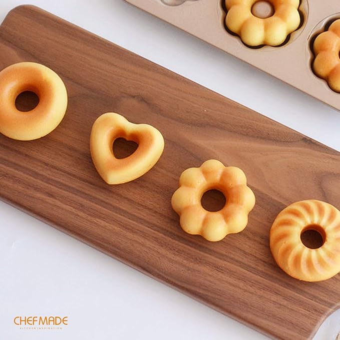 CHEFMADE Donut Mold Cake Pan, 12-Cavity Non-Stick Pattern Doughnut Bakeware for Oven Baking (Champagne Gold)