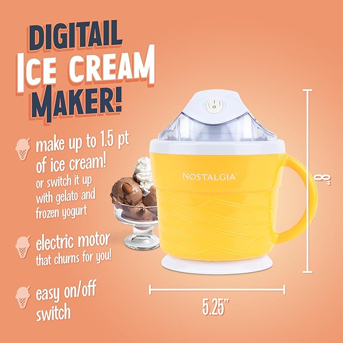 Nostalgia Electric Ice Cream Maker - Old Fashioned Soft Serve Ice Cream Machine Makes Frozen Yogurt or Gelato in Minutes - Fun Kitchen Appliance - Modern Style - Tan - 1.5 Quart