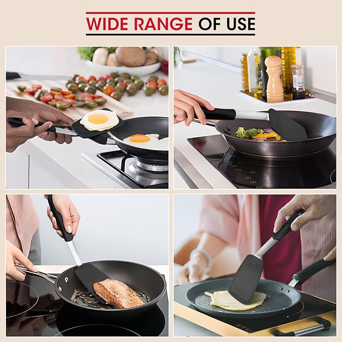 Unicook Flexible Silicone Spatula, 600°F Heat Resistant Silicone Turner for Nonstick Cookware, Essential Kitchen Cooking Utensil, Ideal for Flipping Eggs, Pancake, Burgers, Crepes and More, Medium