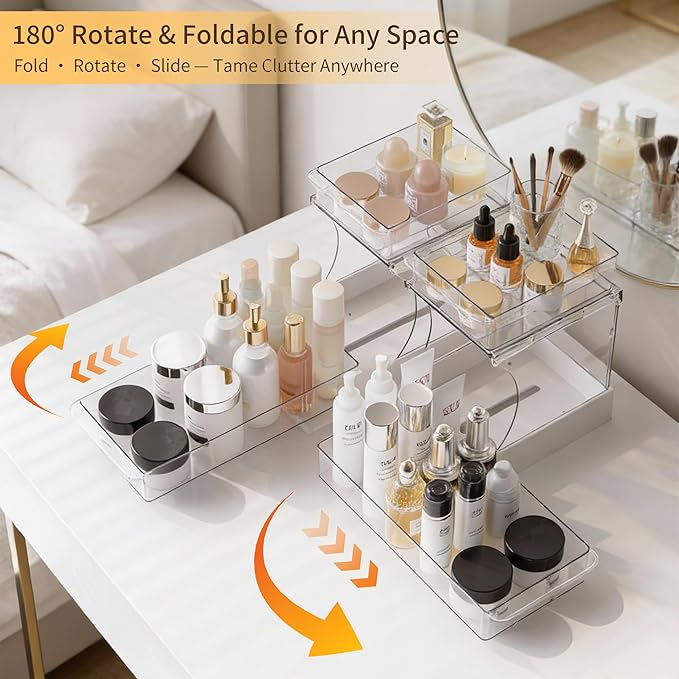 Attelite Makeup Organizer 2-Tier Rotating Design Cosmetics Storage with 180 Rotation Sturdy Durable Versatile Perfume Vanity Organizer for Countertops, Bathrooms, Office Supplies 2 Pack White