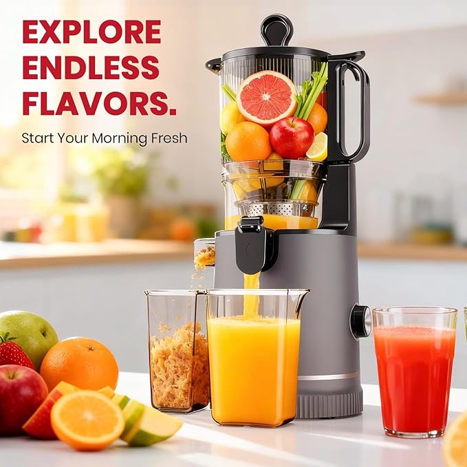 LAUDLIFE Cold Press Juicer Machine, 5.9" Wide Feed Chute Juice Extractor, 80 oz Large Hopper, Easy to Clean & High Juice Yield, BPA Free, Slow Masticating Juicer for Whole Fruits & Vegetables