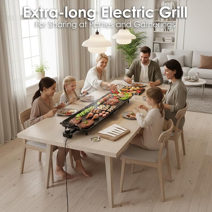 39.5-Inch Electric Griddle & Teppanyaki Grill, 1400W Large Non-Stick Surface, Intelligent Temperature Control, Easy to Clean. Indoor/Outdoor Use for Pancakes, BBQ, Camping & Gatherings