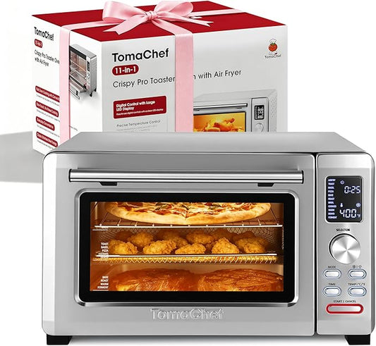 TomaChef Air Fryer Toaster Oven Combo, 26.5QT Large Capacity with Visible Window, 11-in-1 Countertop Toaster Oven, 85% Less Oil Healthy Cooker for Family, PFAS Free & Stainless Steel