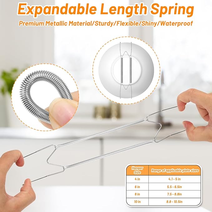 14 Pcs Silver Invisible Plate Hangers for The Wall - 4/6/8/10 Inch Stainless Steel Decorative Plate Holers for Display, Artwork & Home Decor (with 14 Wall Hooks & 56 Tip Protectors & Guide)