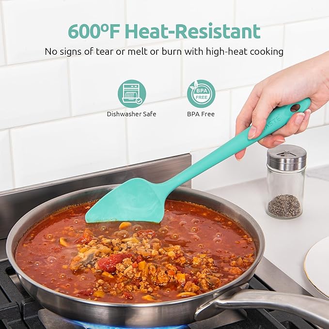 U-Taste Silicone Spoon Spatula Set, 600ºF High Heat Resistant Food Grade Flexible Rubber Scraper, Cooking Mixing Baking Kitchen Utensils Set of 3 (Aqua Sky)