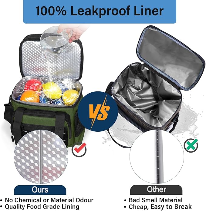 Lunch Box Cooler Bag - Insulated Tactical Lunchbox for Men - Large Lunch Pail for Adults Work Outdoor Shifts Trips Army Green 16L