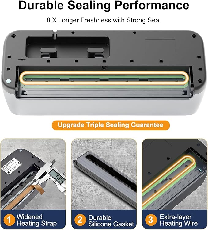 Automatic Vacuum Sealer Machine, 85Kpa Powerful Suction for Dry and Moist Food Preservation, External Hose & Bag Cutter, Leakproof Seal, Self-Cleaning Mode