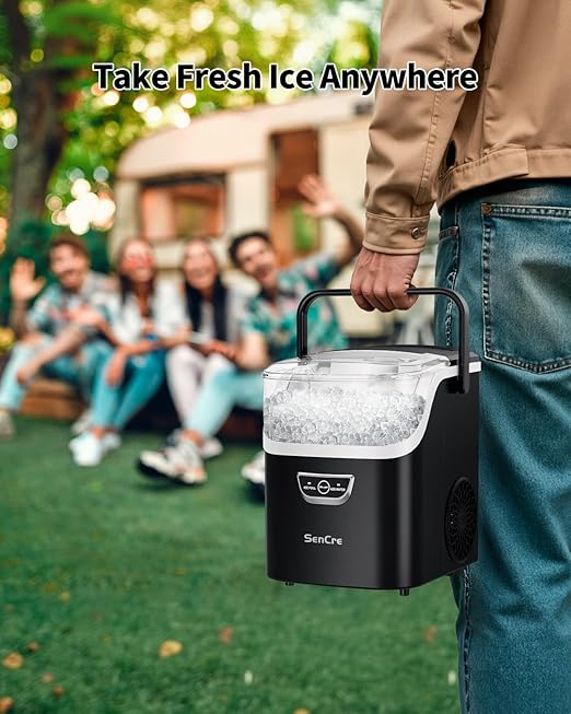 Nugget Ice Maker with Handle, 40lbs/Day Countertop Ice Maker Ready in 5 Mins, Soft Sonic Ice, Auto-Cleaning Ice Makers Portable Ice Machine for Home Kitchen Office Party & Large Families