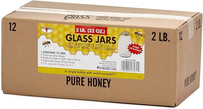 Little Giant® Glass Skep Jar | Honey Jar | Airtight Lid | Glass Bottle | 12 Pack (Clear, 32 Ounce)