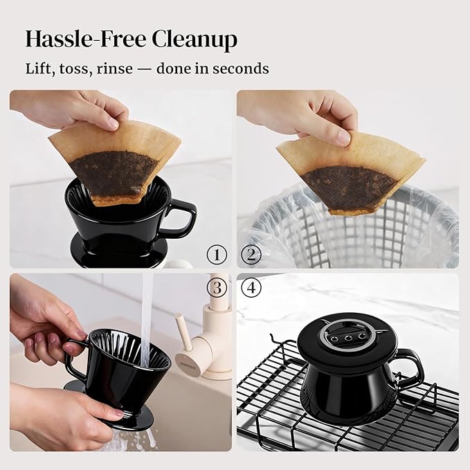 DOWAN Pour Over Coffee Maker, Non-Electric Pour Over Coffee Dripper, Manual Brew Maker, Single Cups Porcelain Slow Brewing Accessories for Gifts, Black