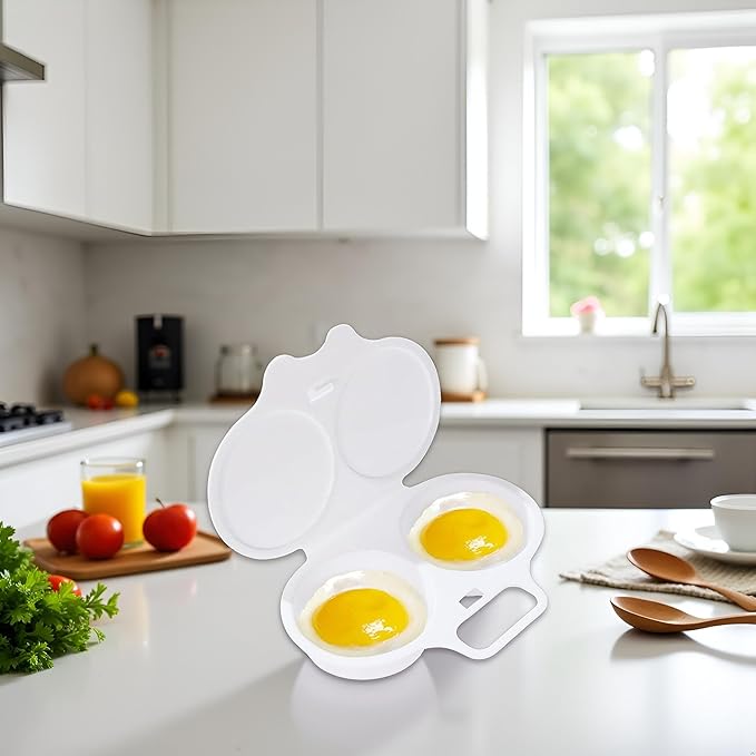 White Egg Poacher, Microwave Egg Boiler Poacher, 2 Cavity Nonstick Poached Egg Maker With Lid,Microwave Egg Cooker, Double Drain Poached Egg Cups Cookware,Specialty Cookware,Kitchen and Dining
