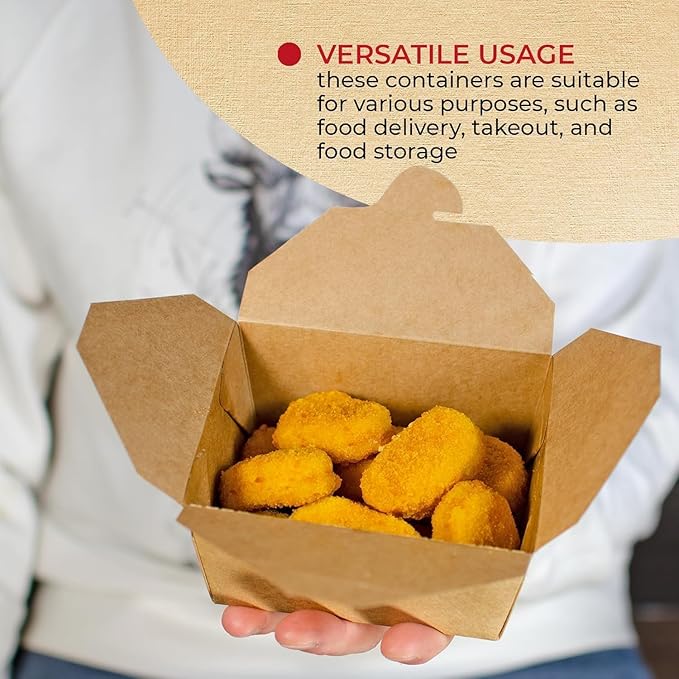 Chinese Takeout Storage Containers (70 Pack) 30oz - Kraft Brown Cardboard Paper Togo - Take Out Boxes - Biodegradable Eco To Go Food For Restaurants Catering Party