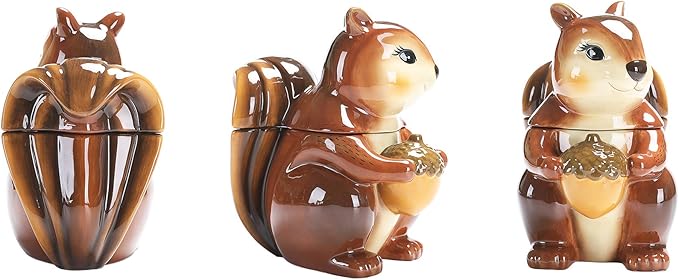 Bico Squirrel 8 inch Air Tight Cookie Jar, Hand Painted Ceramic Container, Dishwasher Safe
