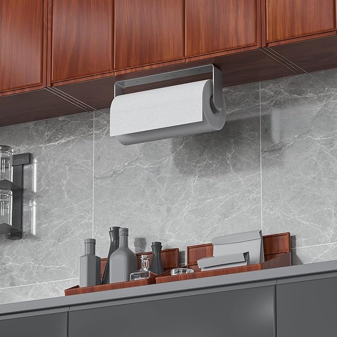 Mbillion Kitchen Paper Towel Holder Under Cabinet Wall Mount and Self-Adhesive Paper Towel Rack Premium Grade SUS304 Stainless Steel Brushed Silver, 2 Pack