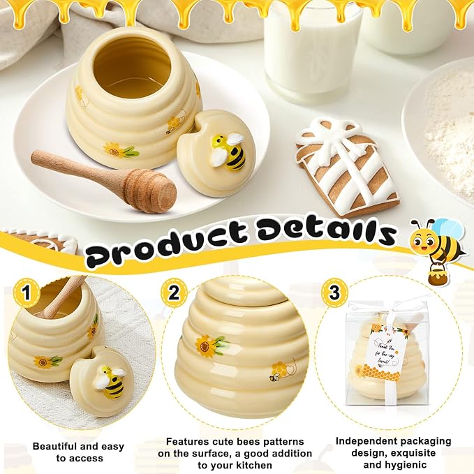 Yinder 1 Pcs Baby Shower Prize for Winners Honey Party Favors 3 oz Ceramic Honey Jars with Dippers Mini Bee Themed Pots with Goodie Boxes for Baby Shower Wedding Favors Bee Themed Party Gifts