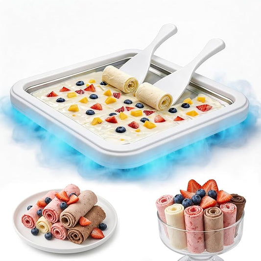 Rolled Ice Cream Maker,304 Stainless Steel Instant Ice Cream Machine with Ice Cream Tray – DIY Frozen Yogurt, Gelato, Sorbet & Slushie Maker Kit for Family Fun, Easy to Use & Clean (Mist White)